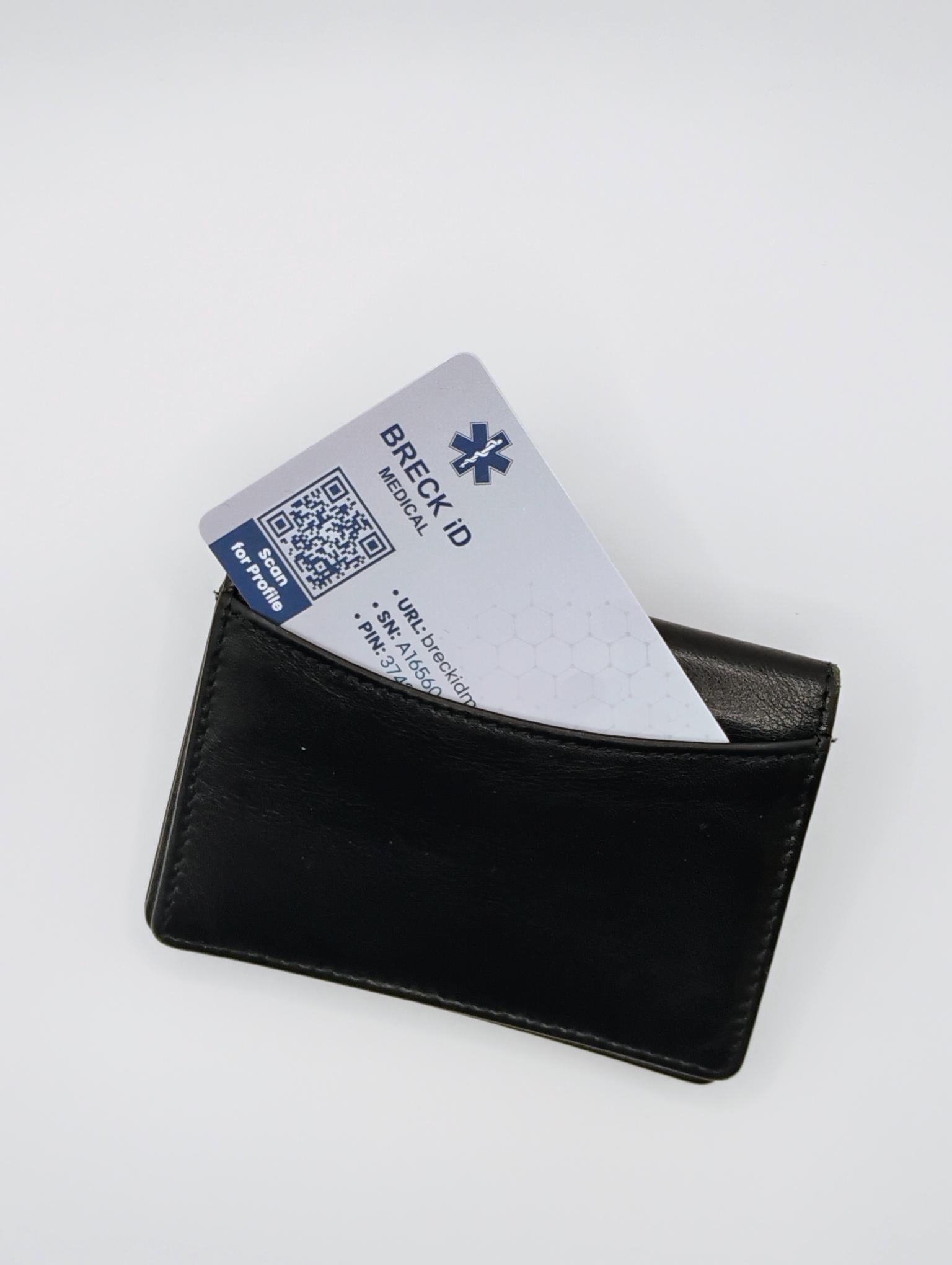 Credit-card-sized BRECK iD medical card designed to fit in a wallet