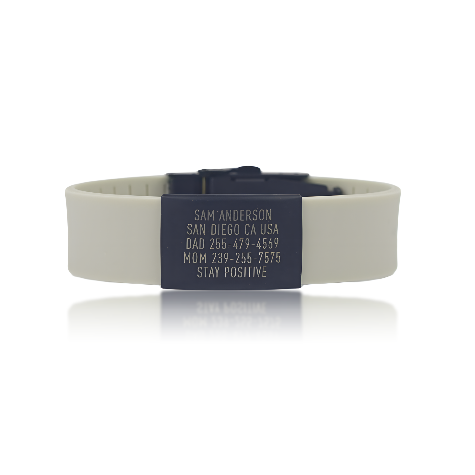 Beige wristband with a Black Tag