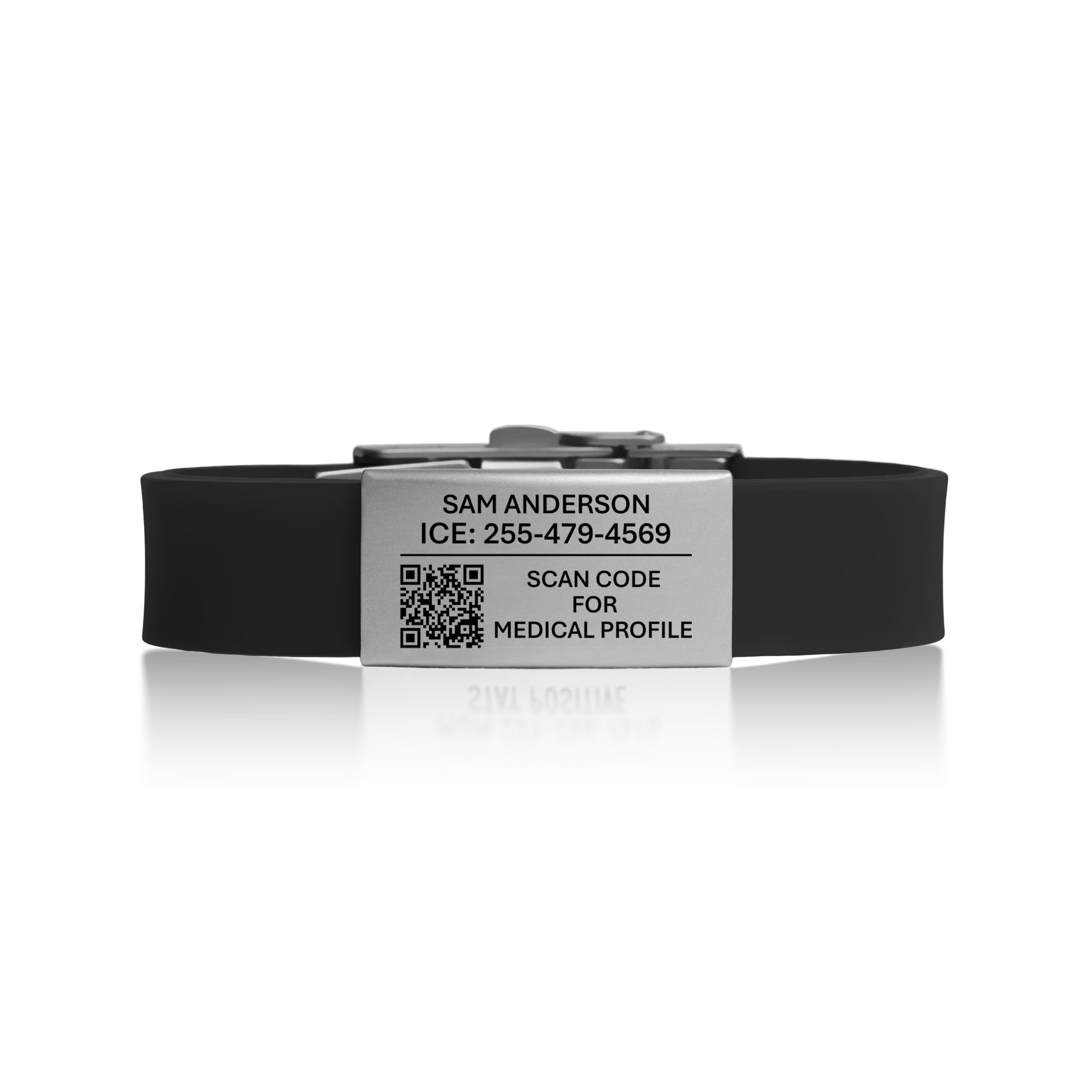 Pro Thin medical ID wristband with QR code, black band