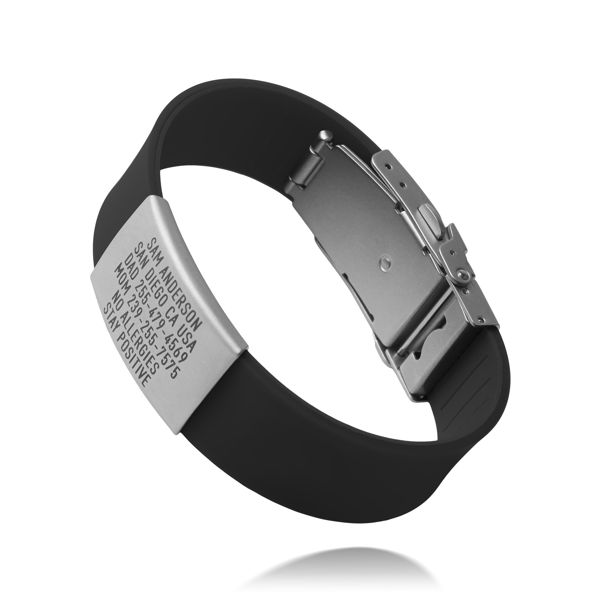 Pro medical ID wristband with online medical profile access, black band