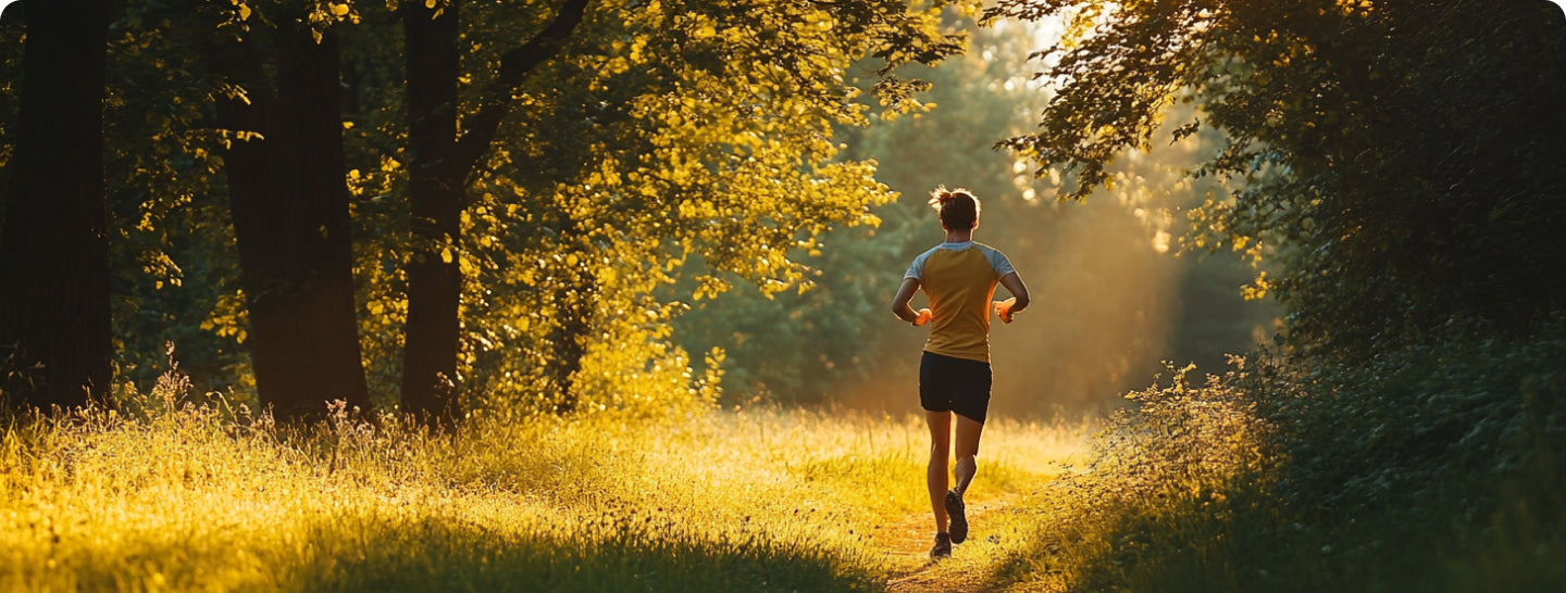 A person running and wearing an emergency ID bracelet.