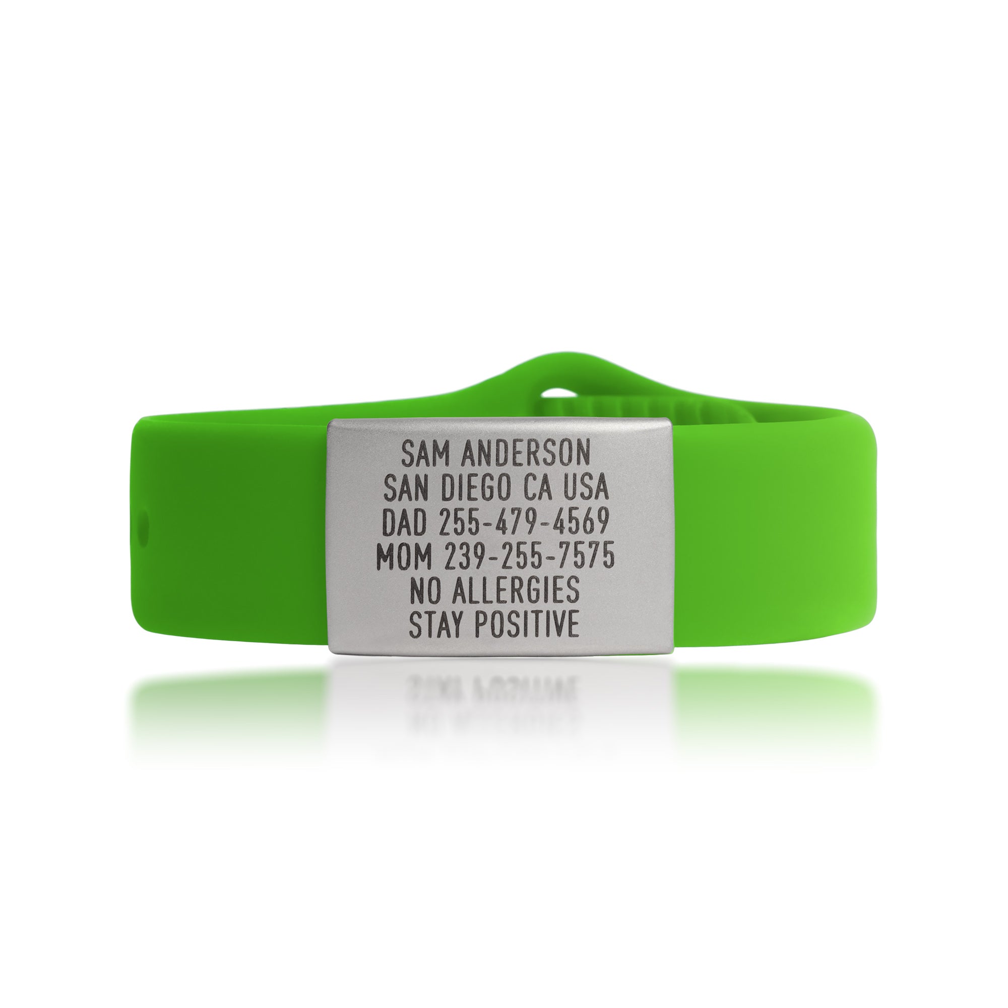 Lime Green Emergency ID wristband Sleek by BRECK iD