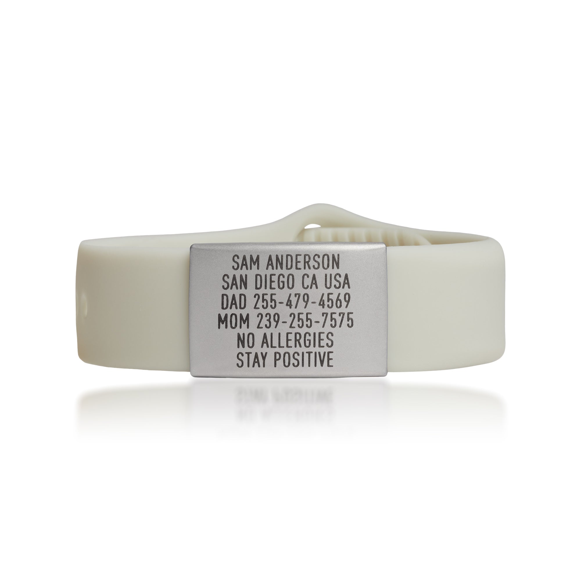 Vanilla White Emergency ID wristband Sleek by BRECK iD