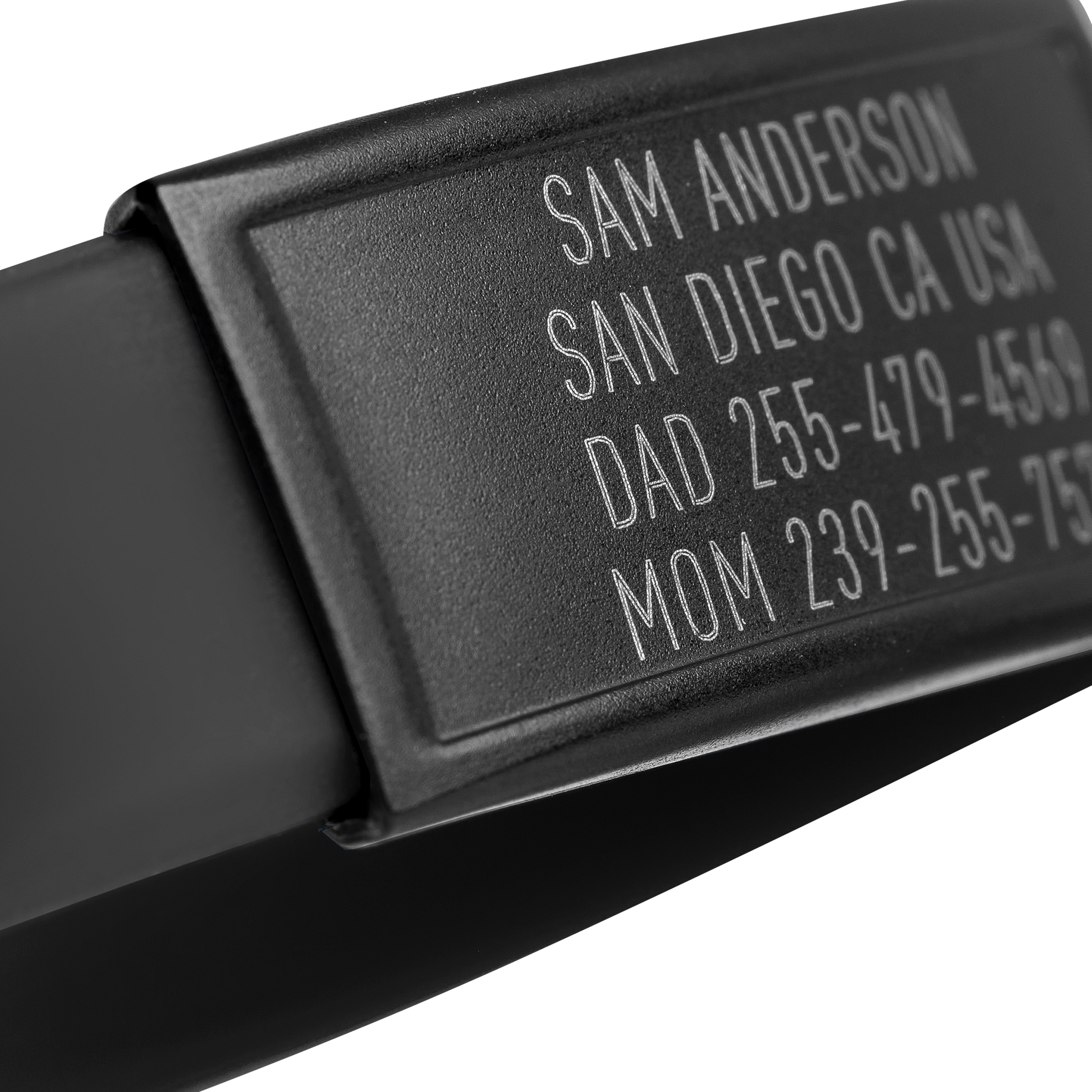 Close-up of Black silicone with Black ID tag Sprint wristband by BRECK iD