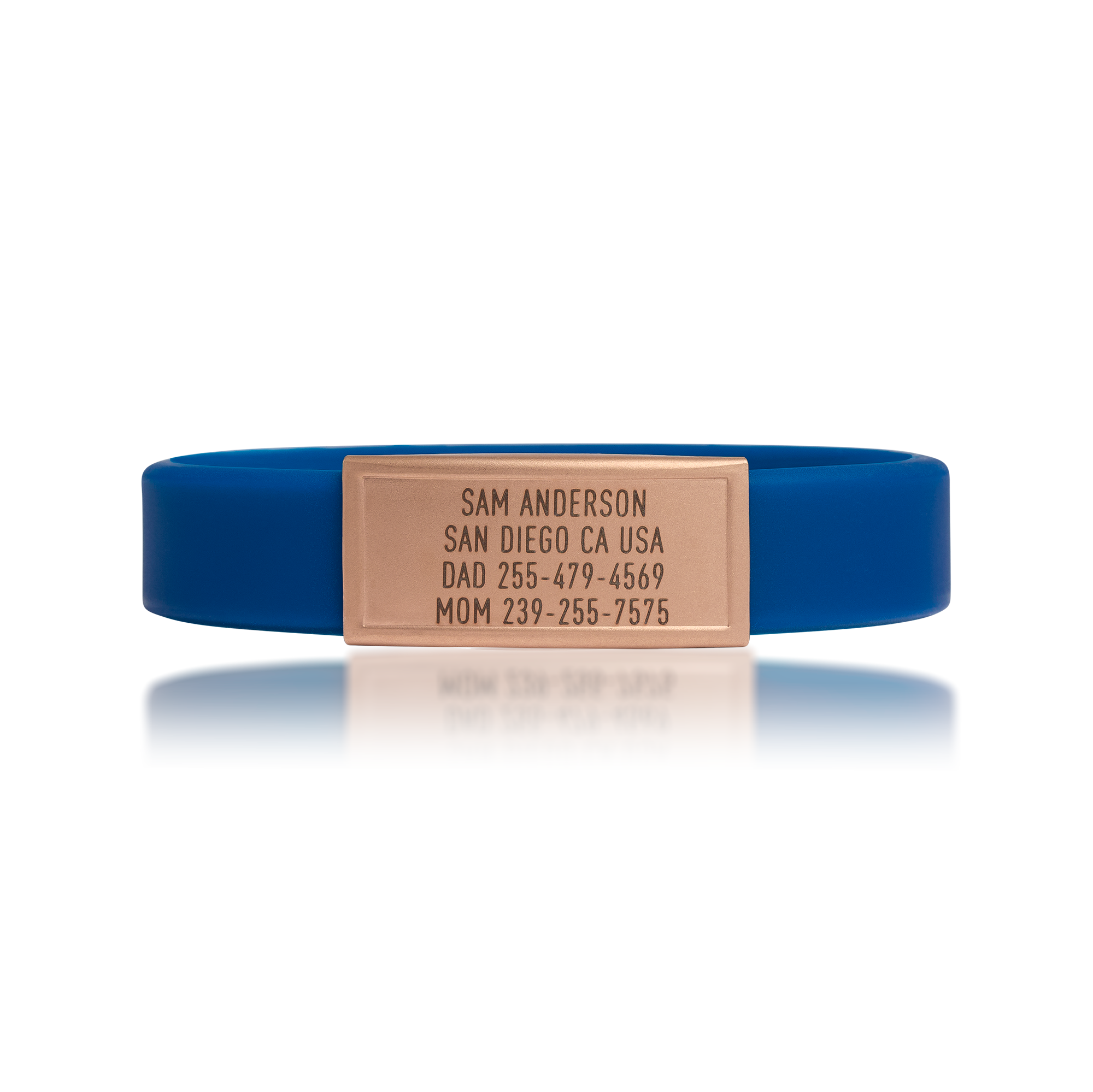 Blue silicone with Gold ID tag Sprint wristband by BRECK iD