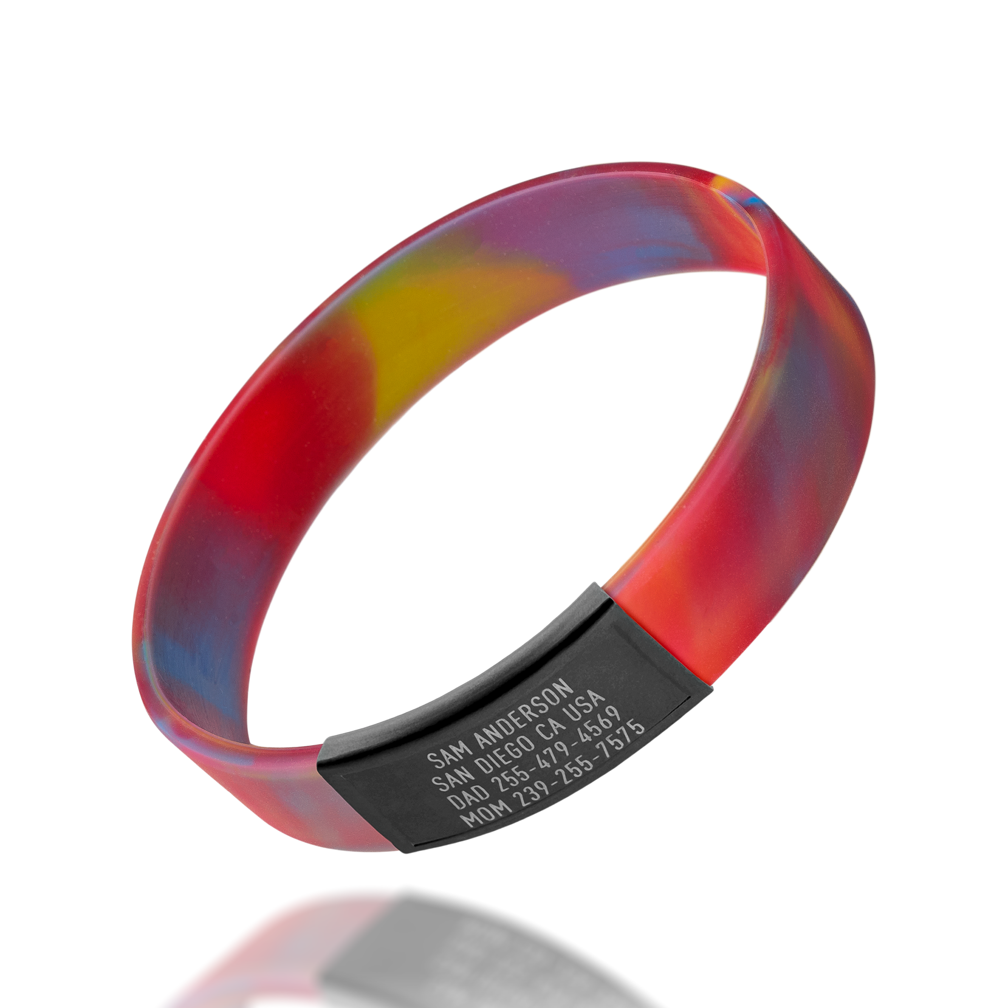 Red, Yellow and Blue silicone with Black ID tag Sprint wristband