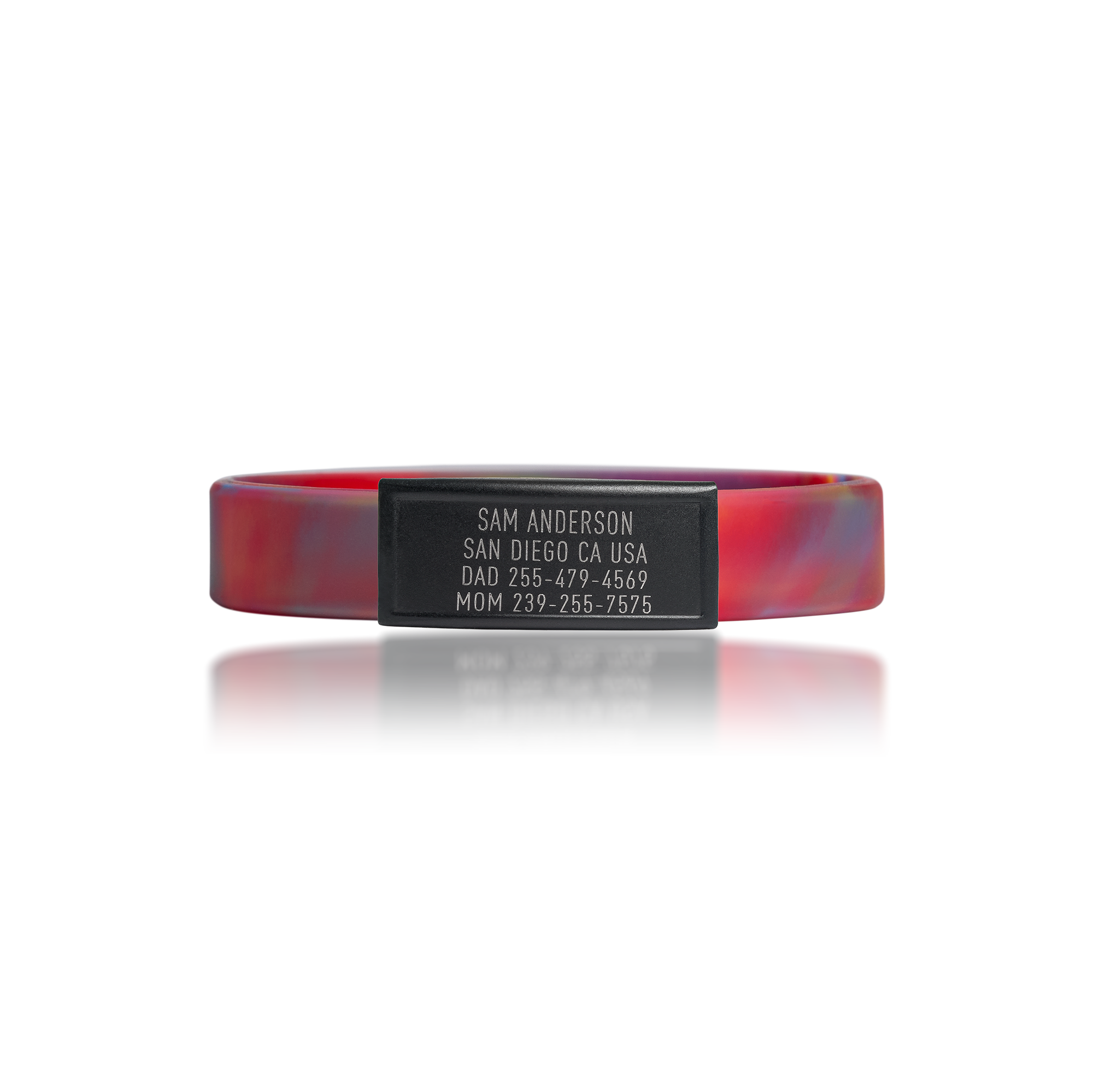 Red, Yellow and Blue silicone with Black ID tag Sprint wristband by BRECK iD