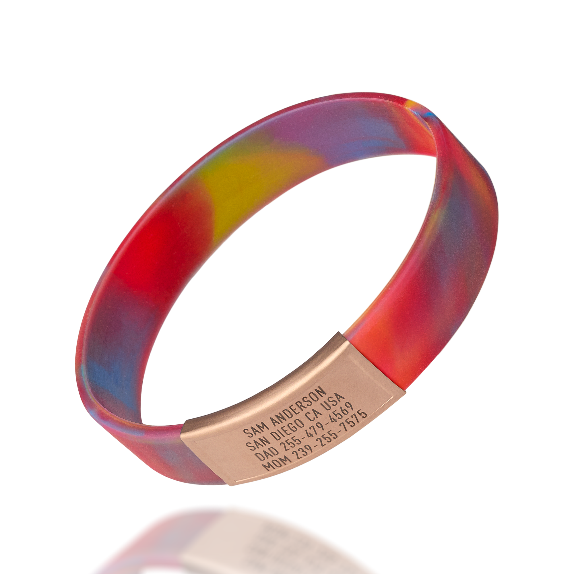 Red, Blue and Yellow silicone with Gold ID tag Sprint wristband