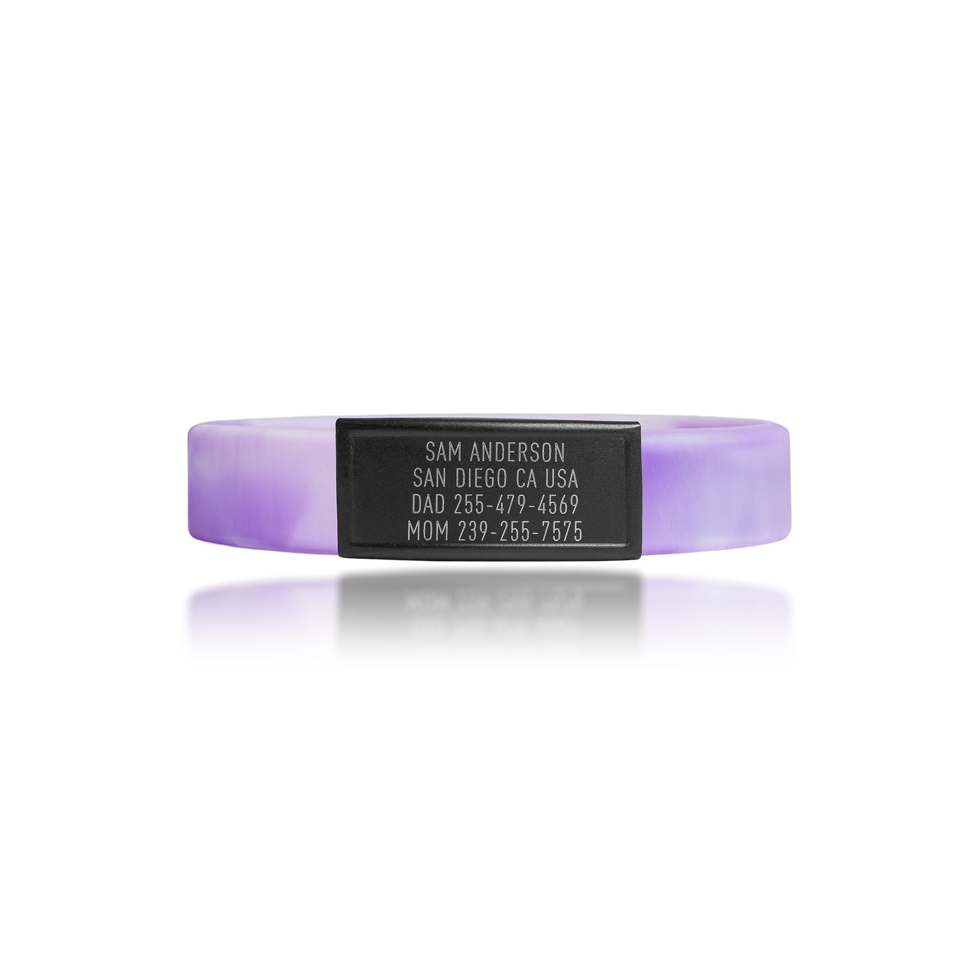 Purple and White silicone with Black ID tag Sprint wristband by BRECK iD