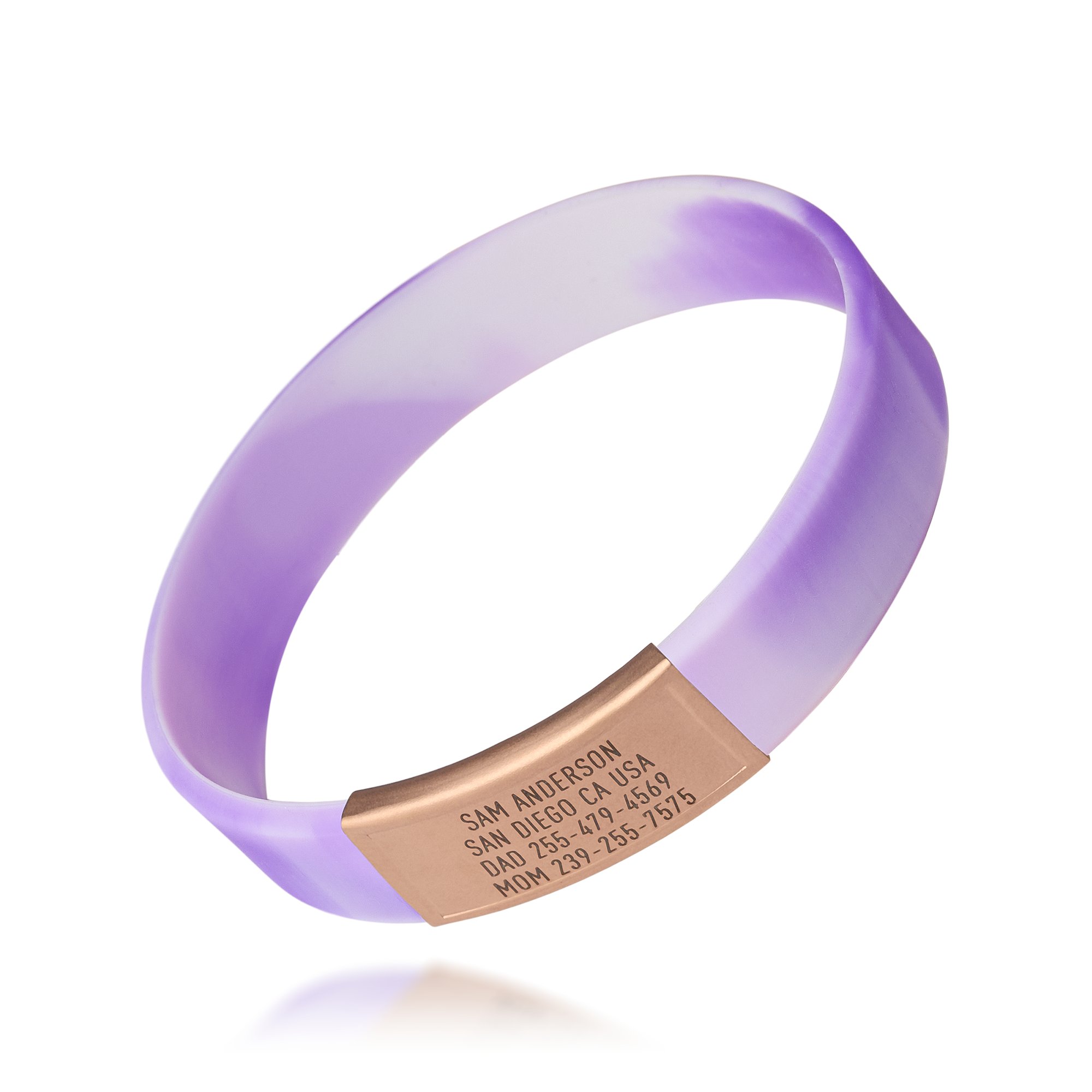 Purple and White silicone with Gold ID tag Sprint wristband