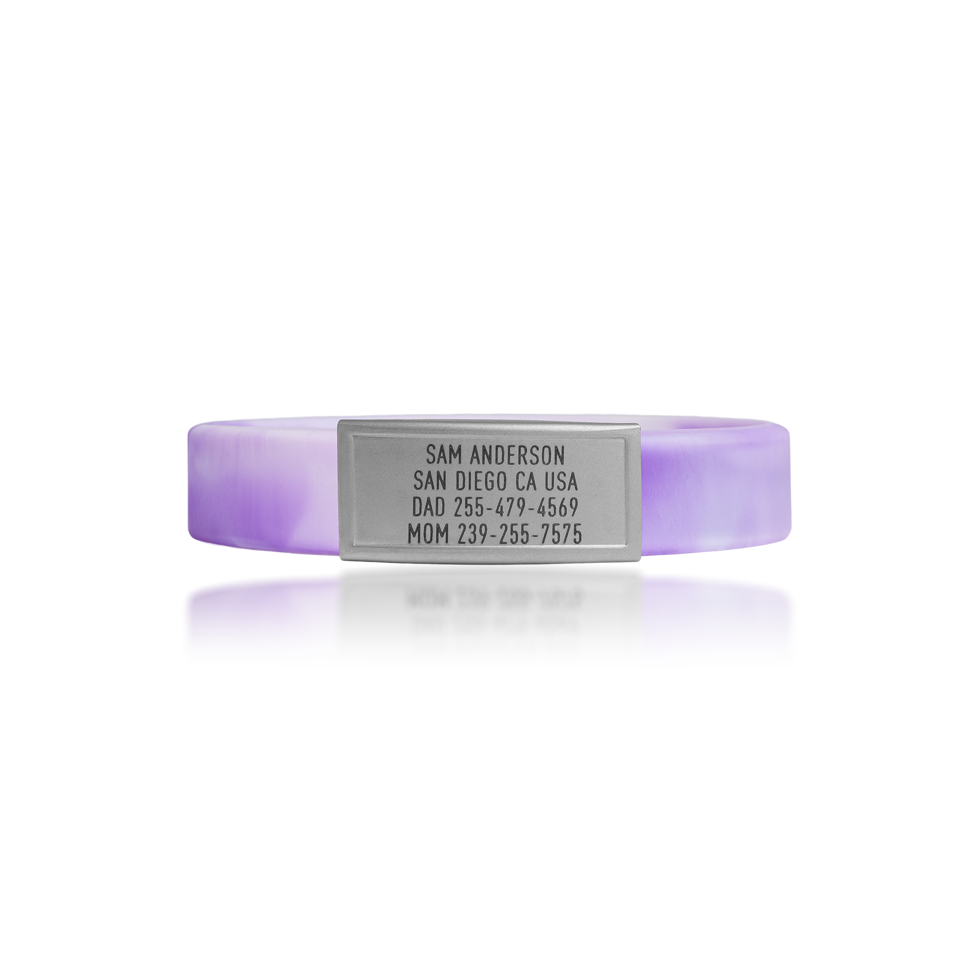Purple and White silicone with Silver ID tag Sprint wristband by BRECK iD