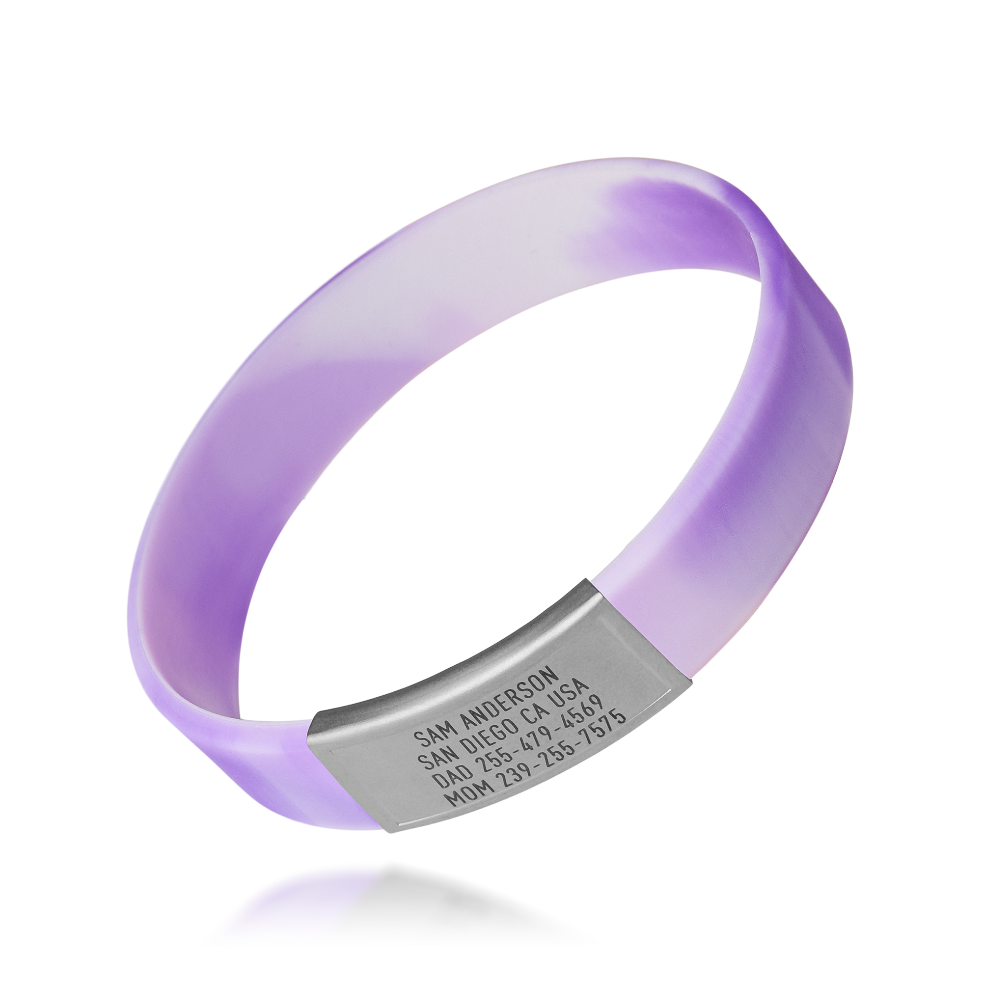 Purple and White silicone with Silver ID tag Sprint wristband