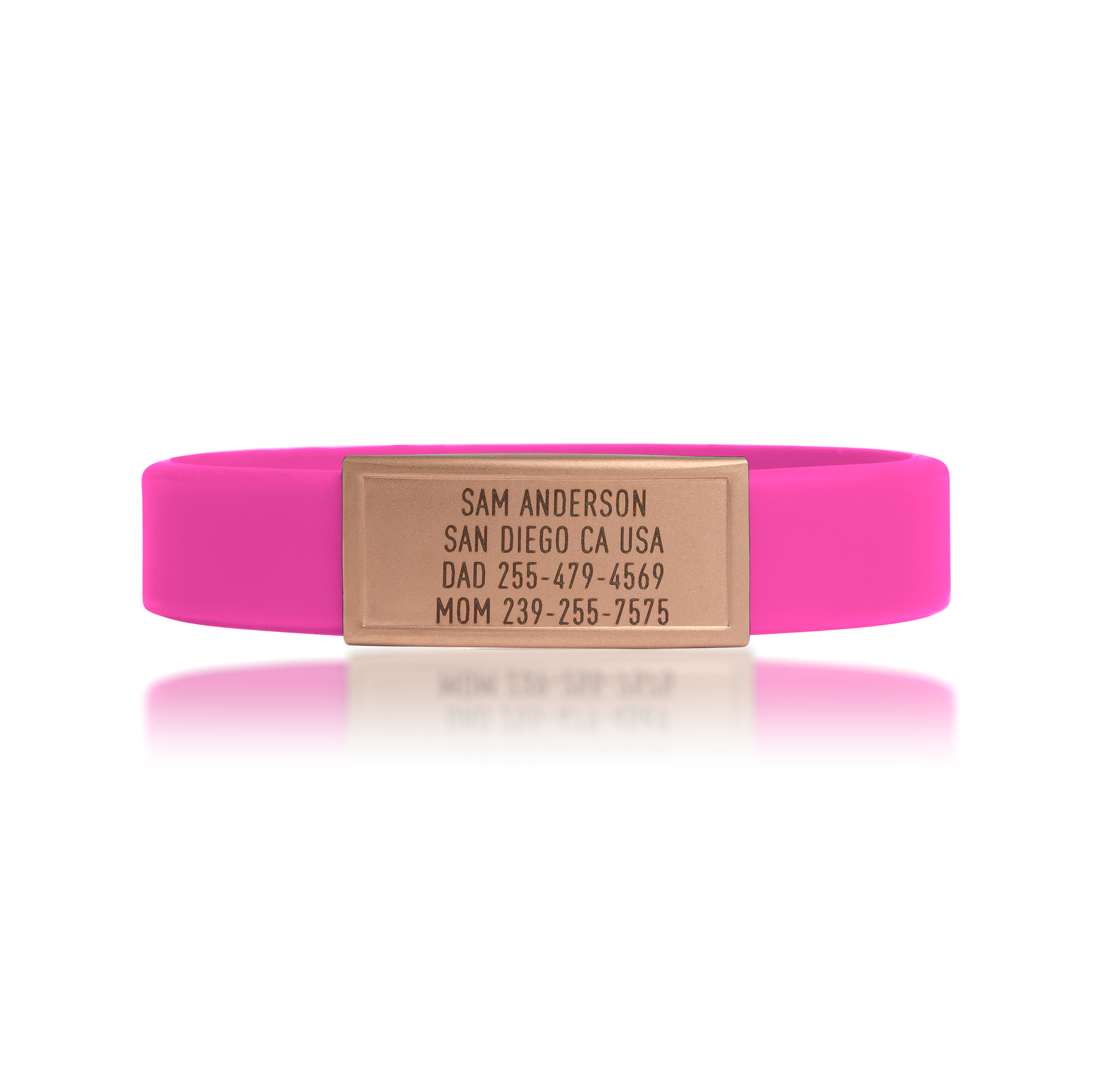 Pink silicone with Gold ID tag Sprint wristband by BRECK iD