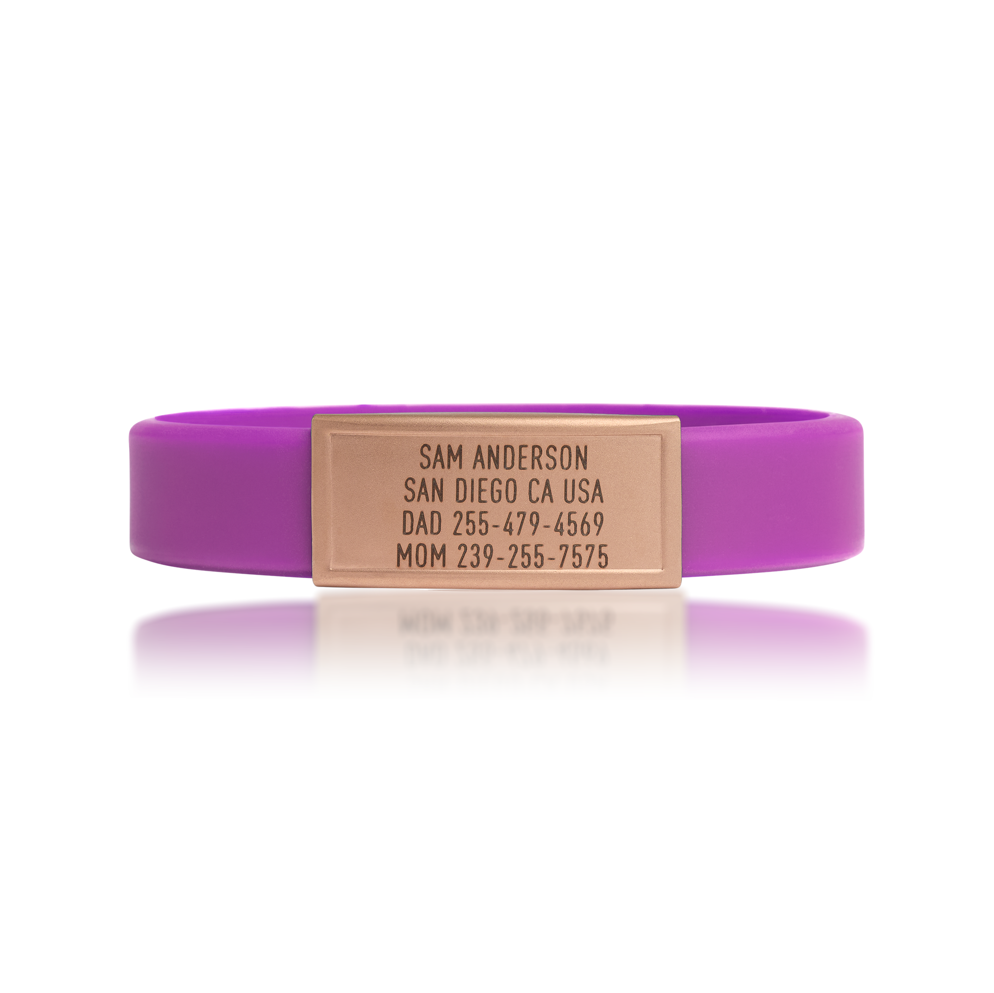 Purple silicone with Gold ID tag Sprint wristband by BRECK iD
