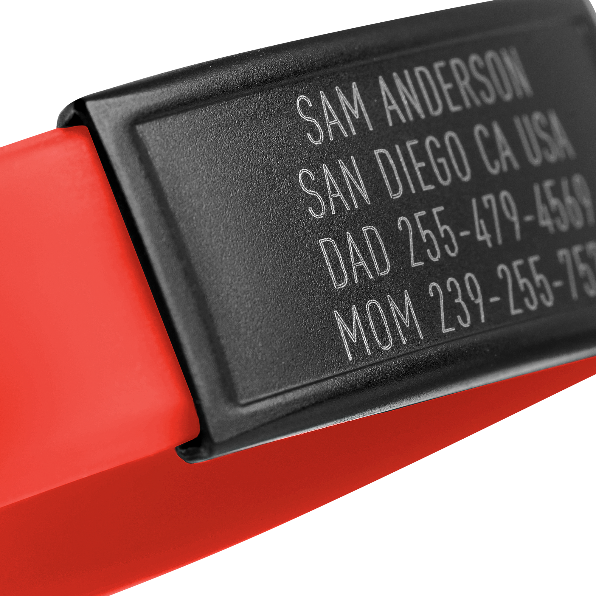 Close-up of a Red with Black ID tag Sprint wristband by BRECK iD