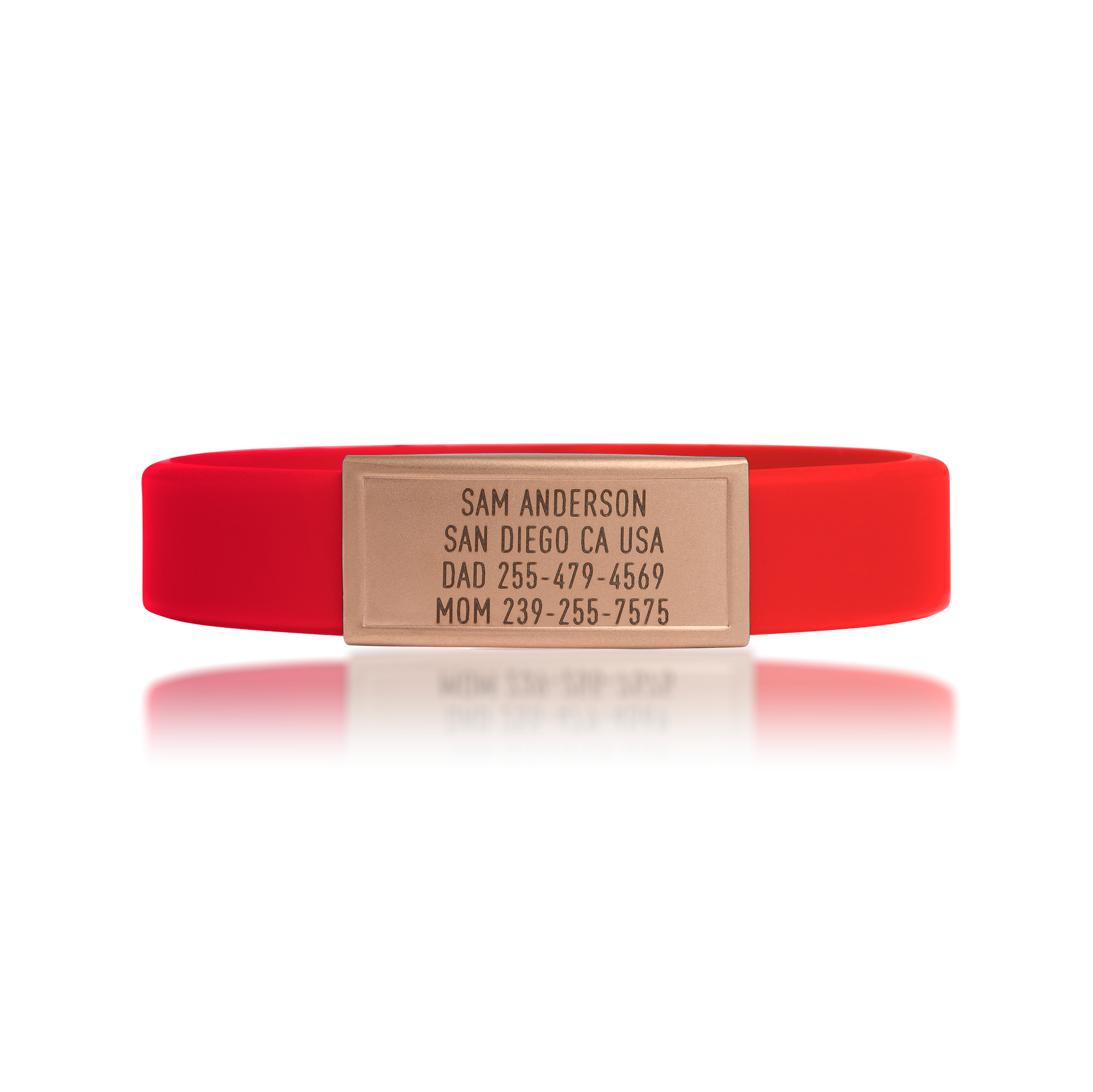 Red silicone with Gold ID tag Sprint wristband by BRECK iD