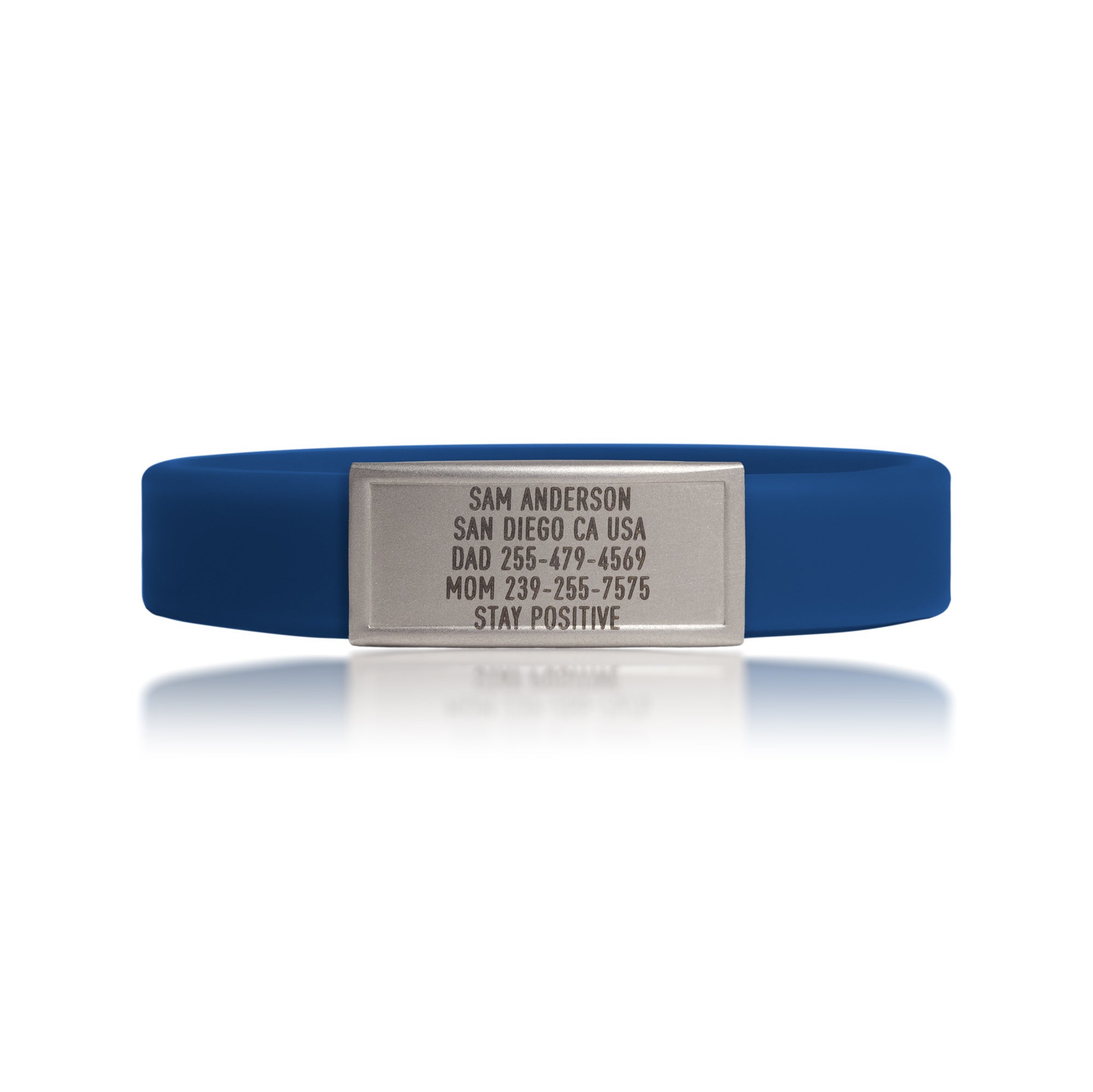 Blue silicone with Silver ID tag Sprint wristband by BRECK iD