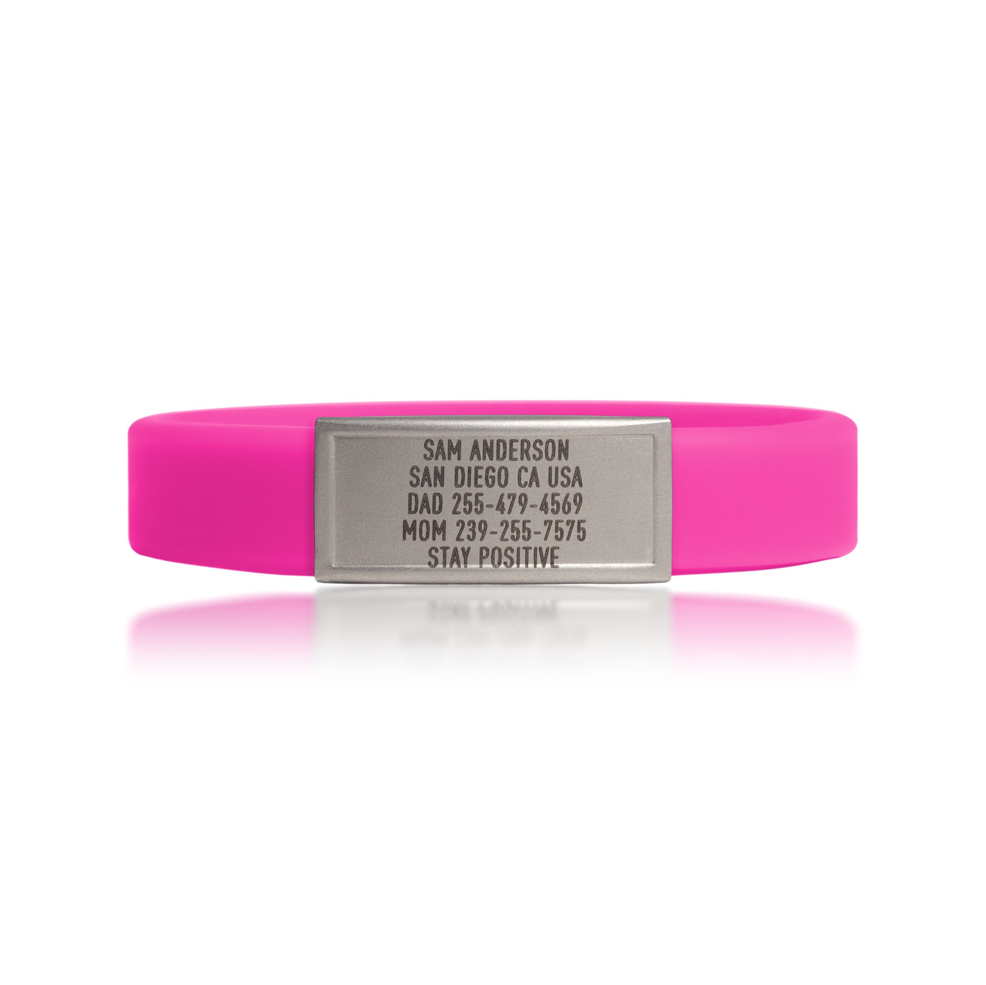 Pink silicone with Silver ID tag Sprint wristband by BRECK iD