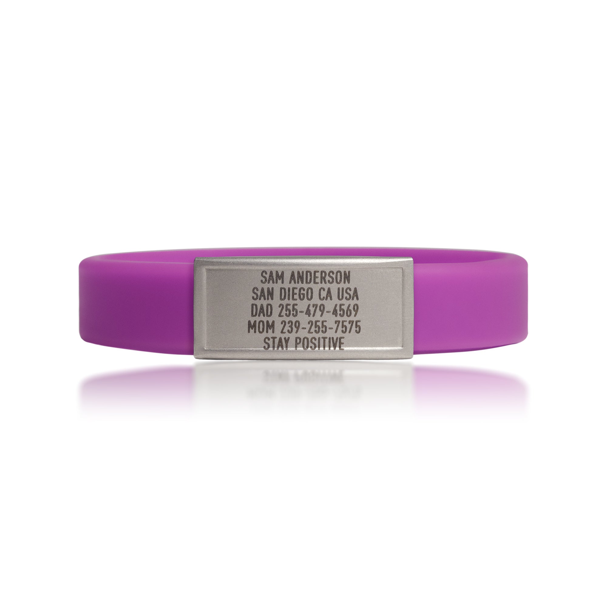 Purple silicone with Silver ID tag Sprint wristband by BRECK iD
