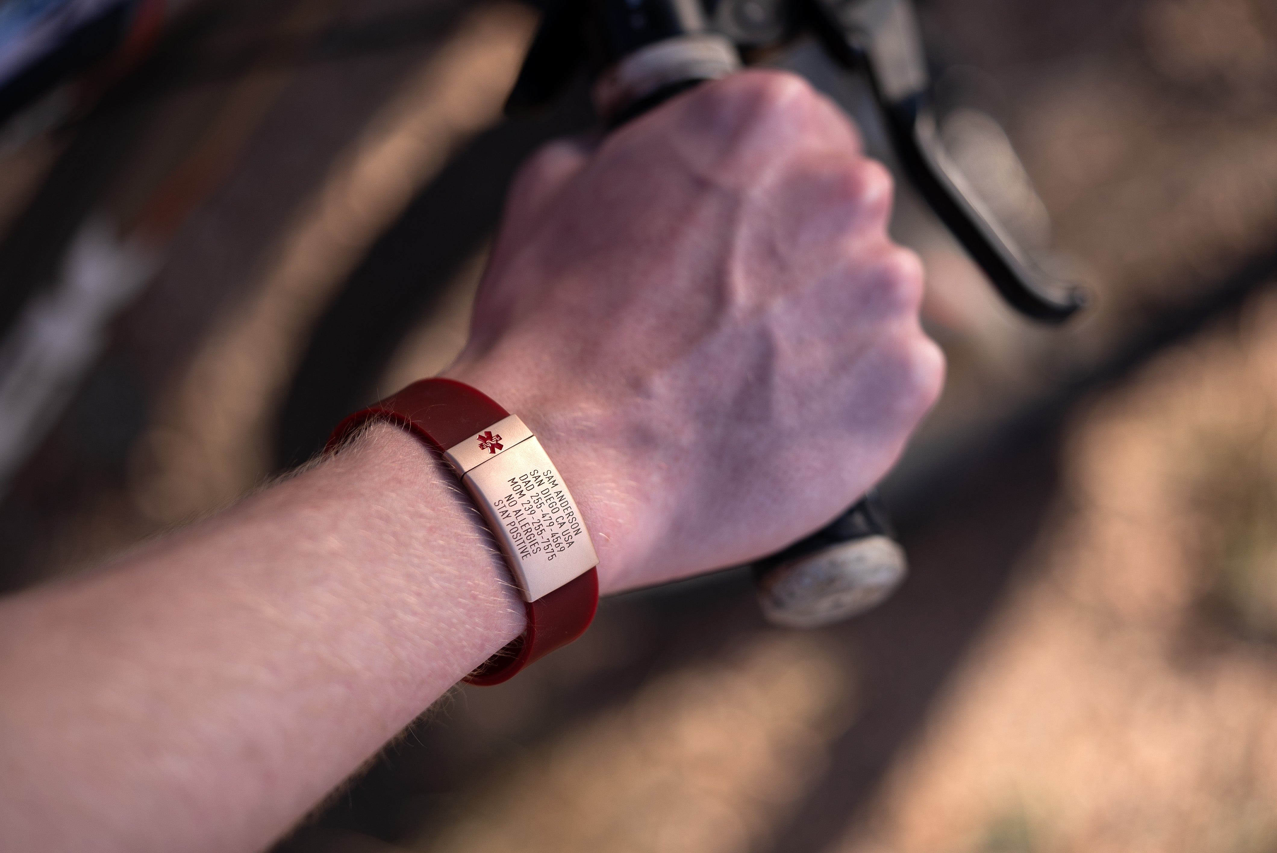 Medical ID Bracelet on Trail Biker