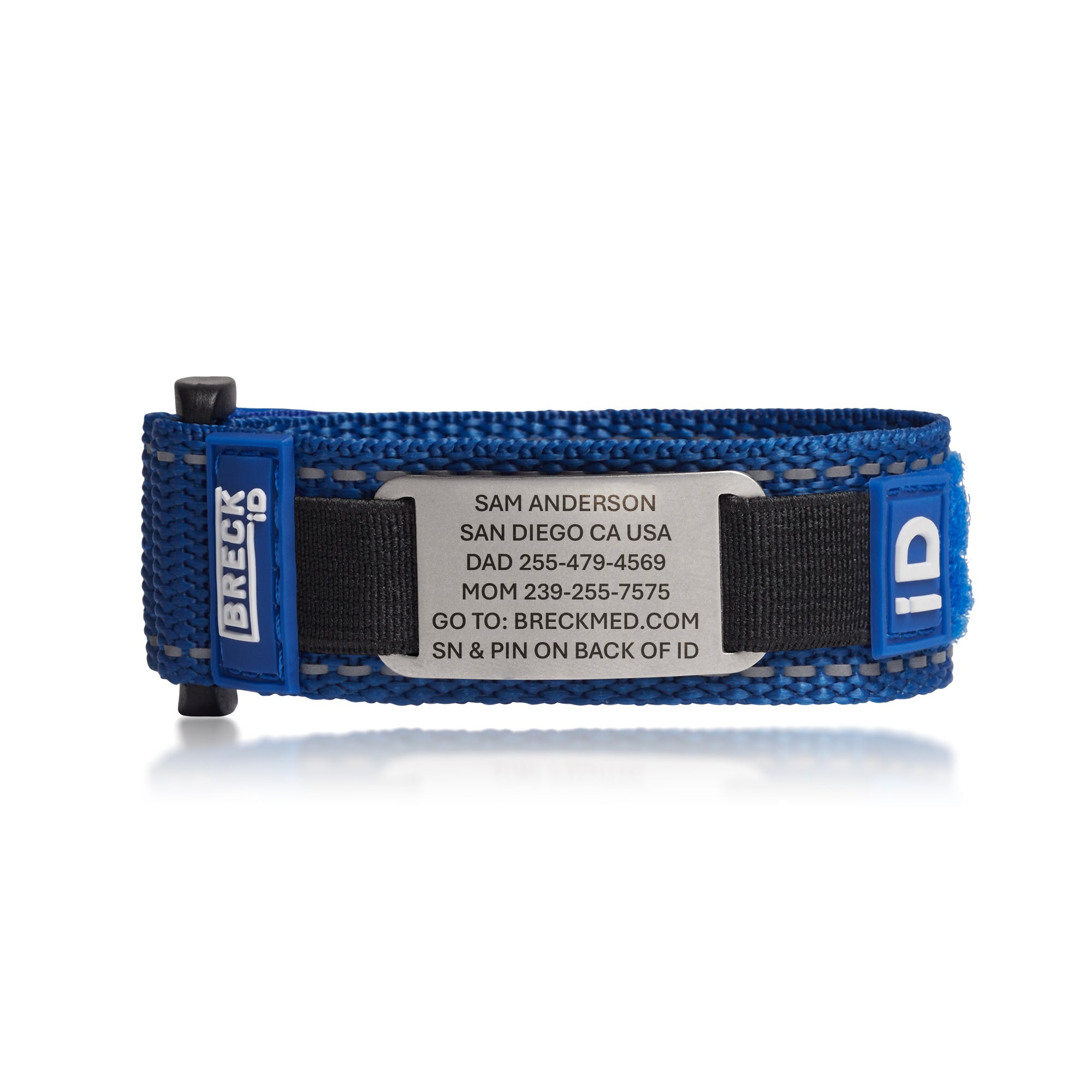 Endurance medical ID wristband with online medical profile access, blue band