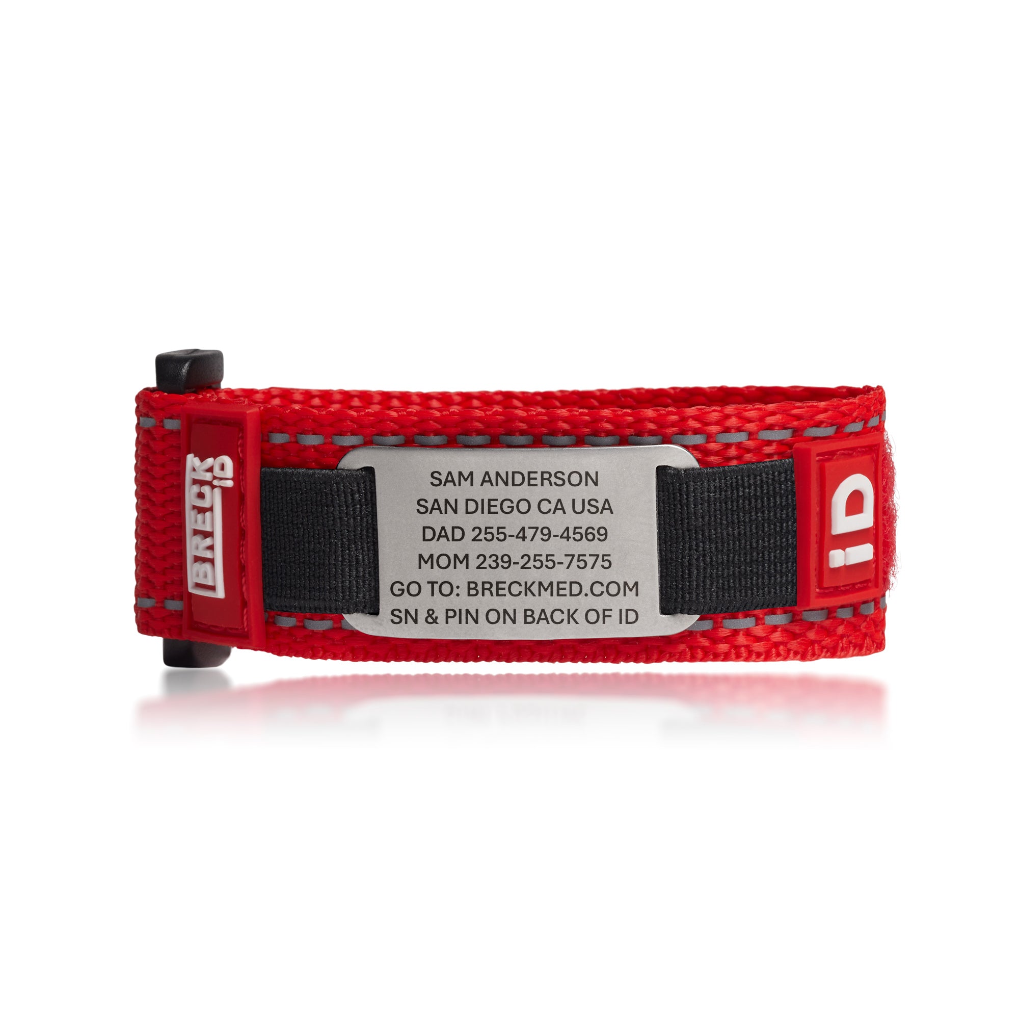 Endurance medical ID wristband with online medical profile access, red band