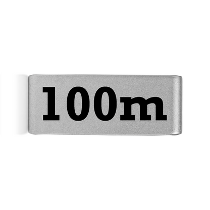 100m badge in silver 15mm