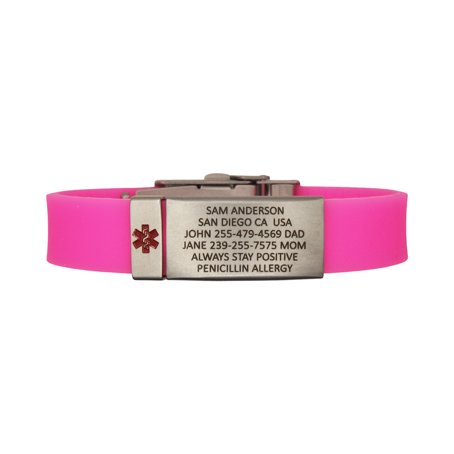 Pink Breck ID Pro Thin Medical Alert Bracelet