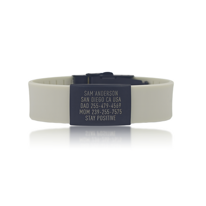 Beige wristband with a Black Tag