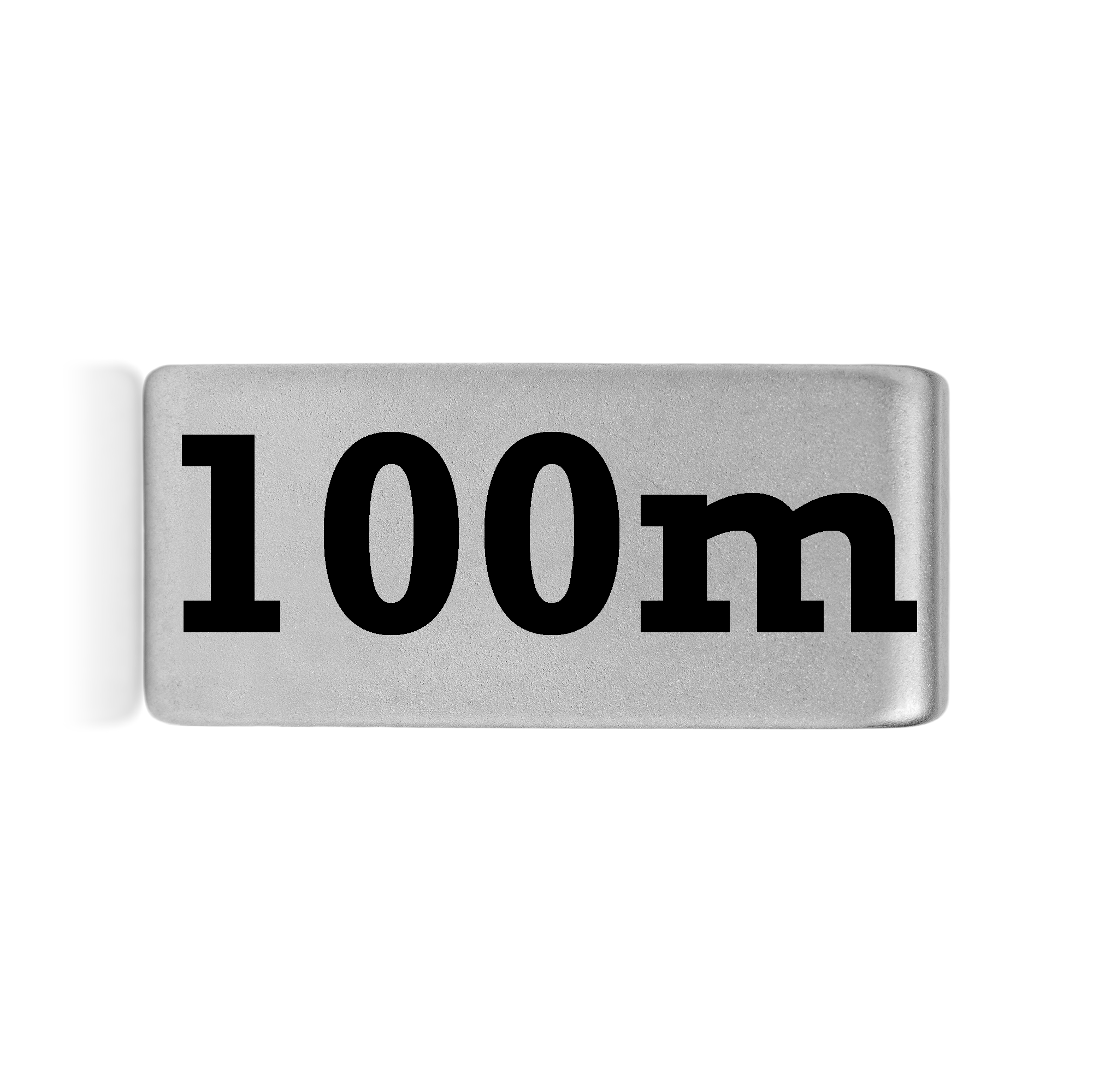 100m badge in silver 12mm