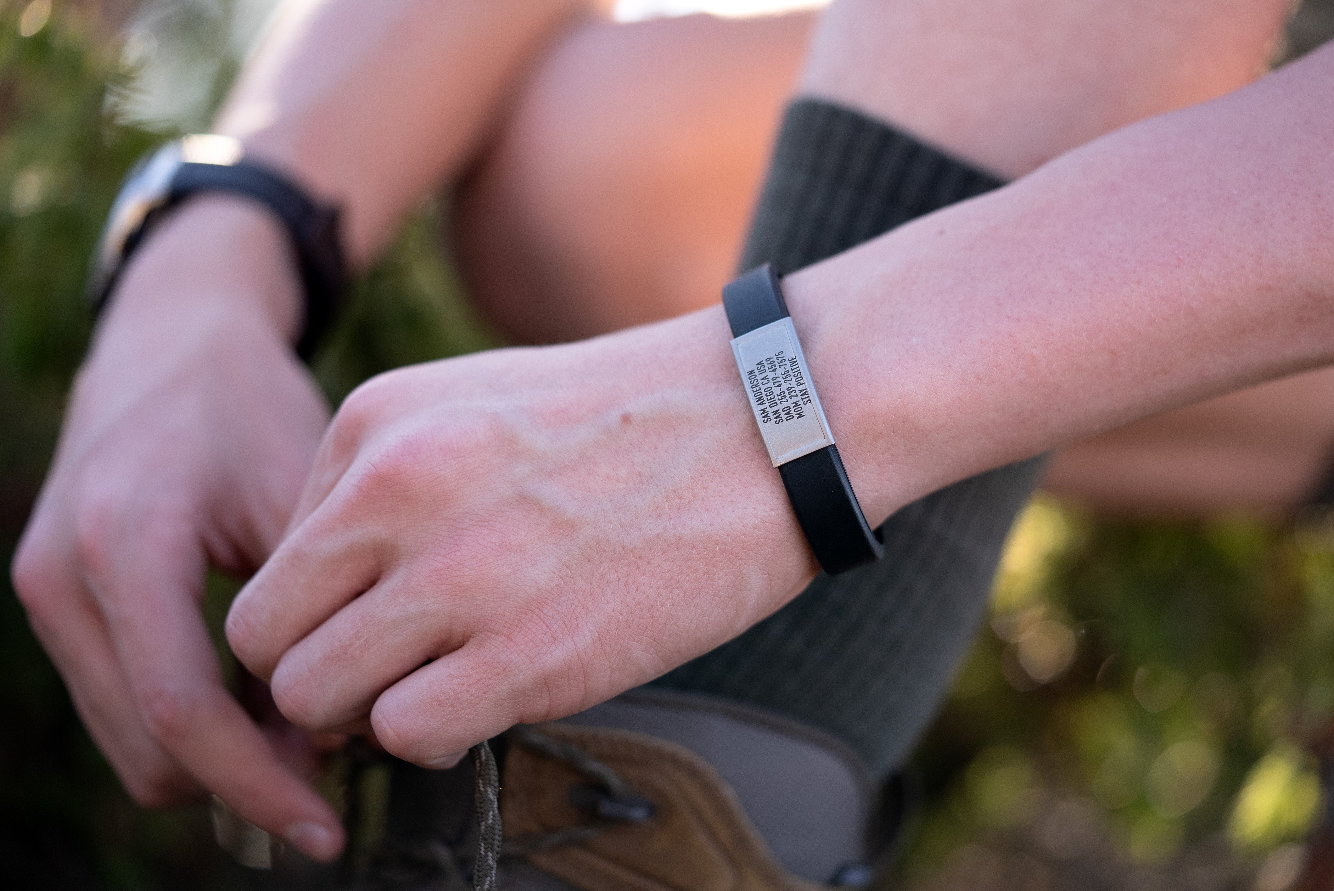 BRECK iD Slim wristband with Rimmed Silver ID tag.