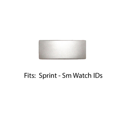Silver Custom replacement ID tag for Sprint silicone wristbands and Small Watch IDs.